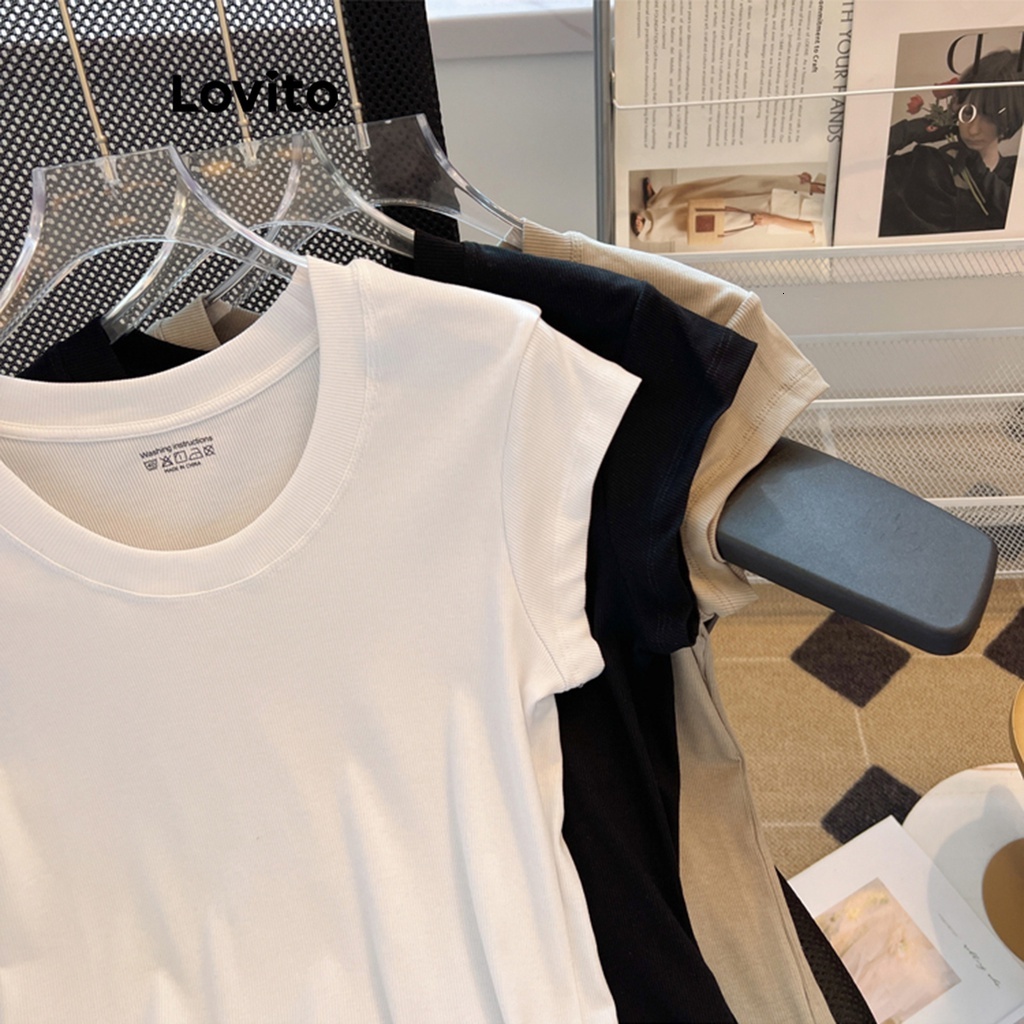 Lovito Casual Plain Basic T-Shirt for Women LNE37151 (Multi-color)