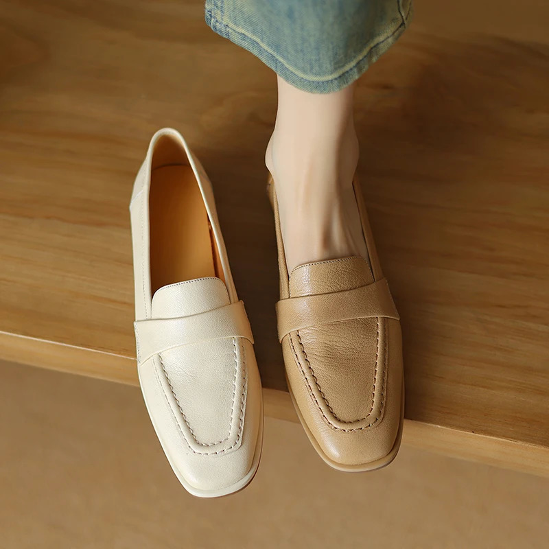 Women's Shoes Genuine Leather Flat Shoes For Female Basic Style Casual Flats Slip On Women Loafers Chaussure Femme 240708