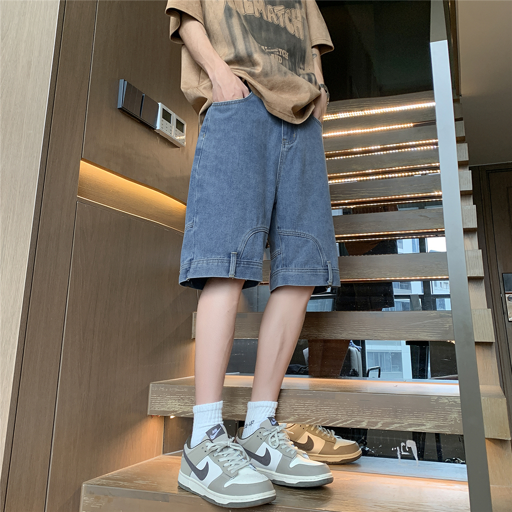 Inverted pocket personalized denim shorts for men's summer 2024 new straight leg casual work pants