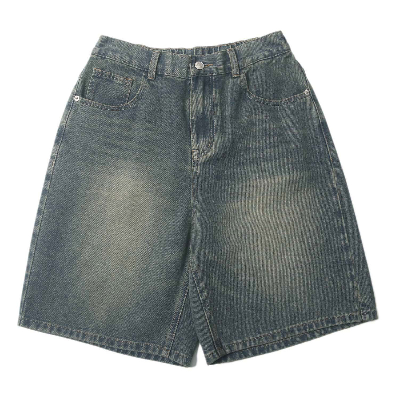 2024 Summer American washed vintage denim shorts for men and women, straight leg loose clean fit five quarter pants trend