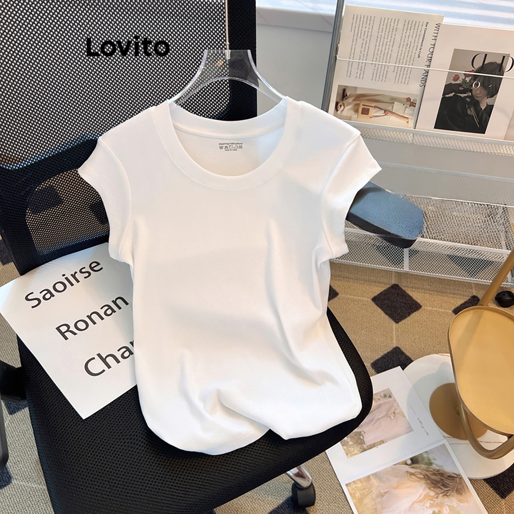 Lovito Casual Plain Basic T-Shirt for Women LNE37151 (Multi-color)