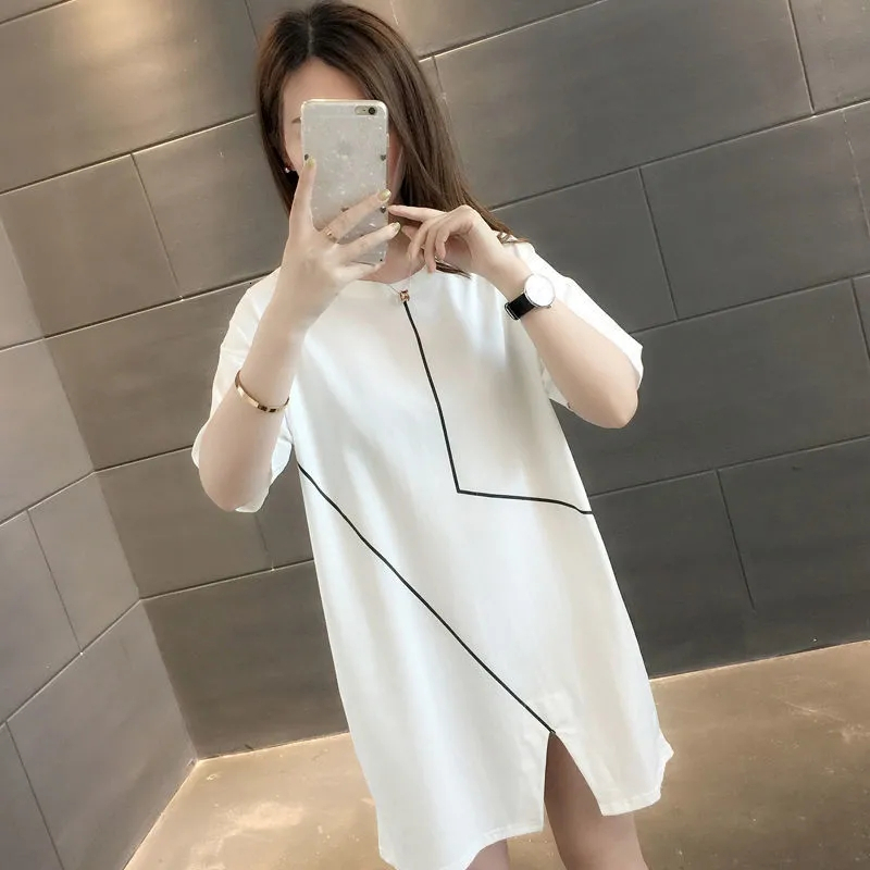40-100KG Women Plus Size Mid-length Short Sleeve T-shirt C10387