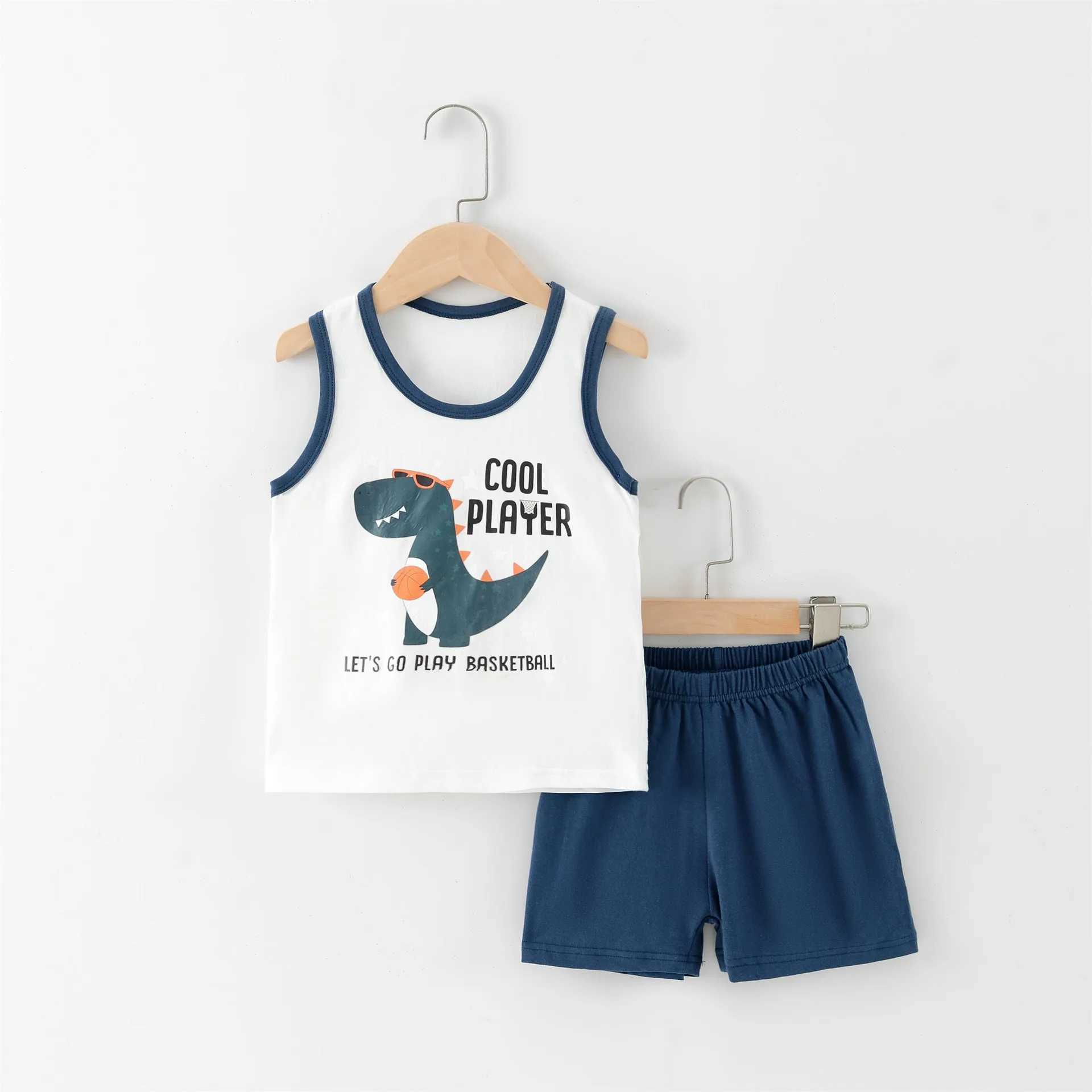 2022 Summer New Childrens Pajama Set Baby Girls Boys Cartoon Sleeveless Tank Top and Shorts Youth Pajamas 2 4 6 8 9 10 12W240716