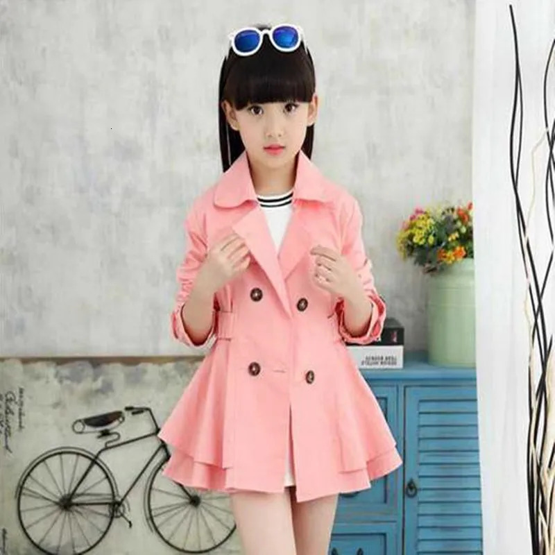 Girls Trench Coats Spring Autumn Fashion Kids Windbreaker Korean Girl Double-breasted Jacket School Outerwear Children Clothing 240711