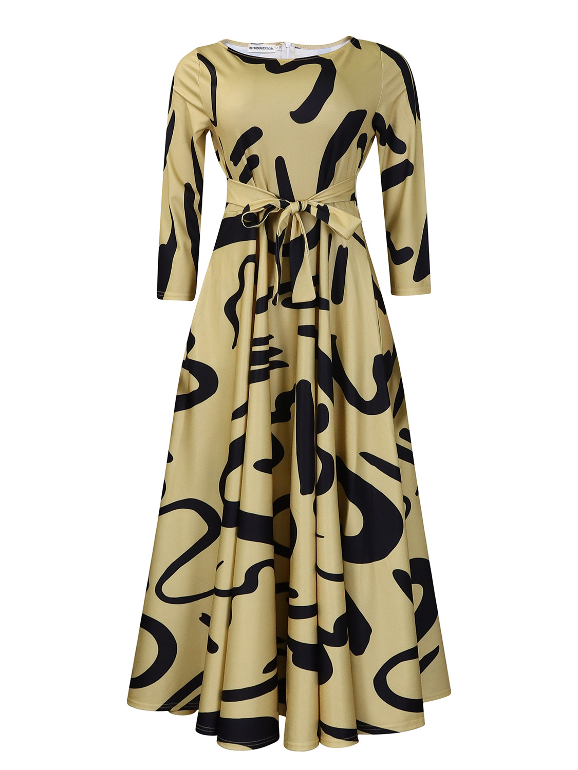 Spring new fashionable temperament lace up print African plus size mid length dress