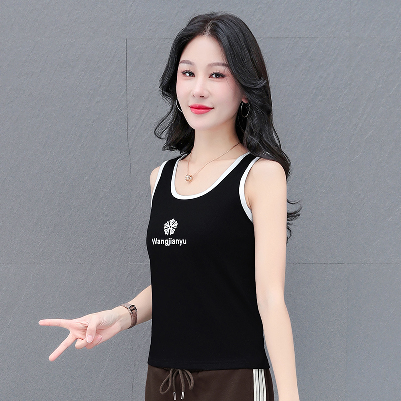 Summer camisole tank round neck print slimming effect, sleeveless top with slim fit and bottom layer women, T-shirt for women