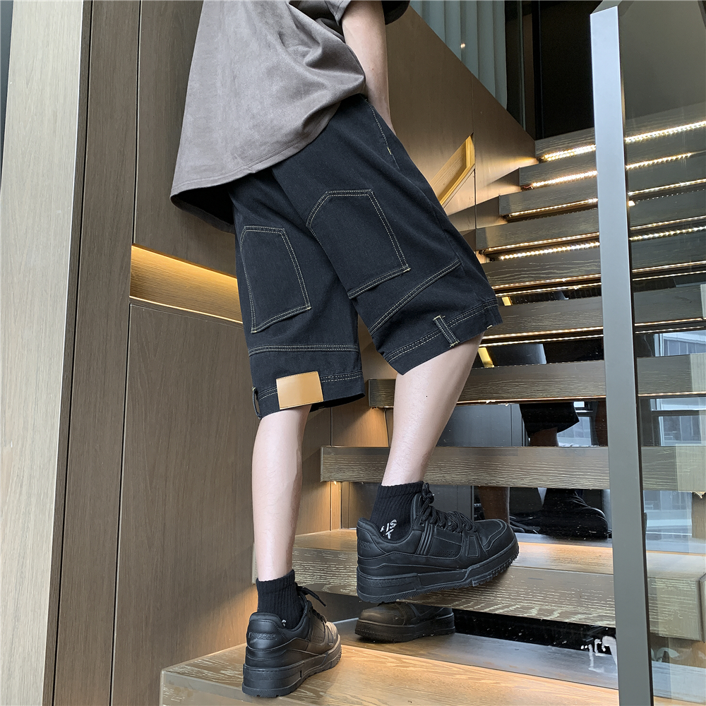 Inverted pocket personalized denim shorts for men's summer 2024 new straight leg casual work pants