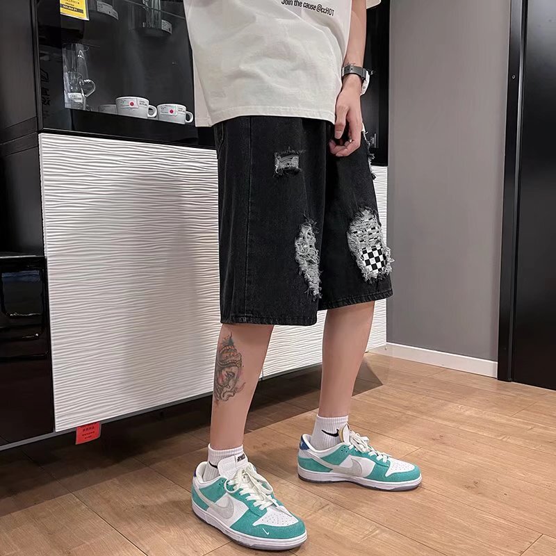 Korean version of youth washed straight leg trend, denim jeans temperament, summer men's zipper, simple shorts trend
