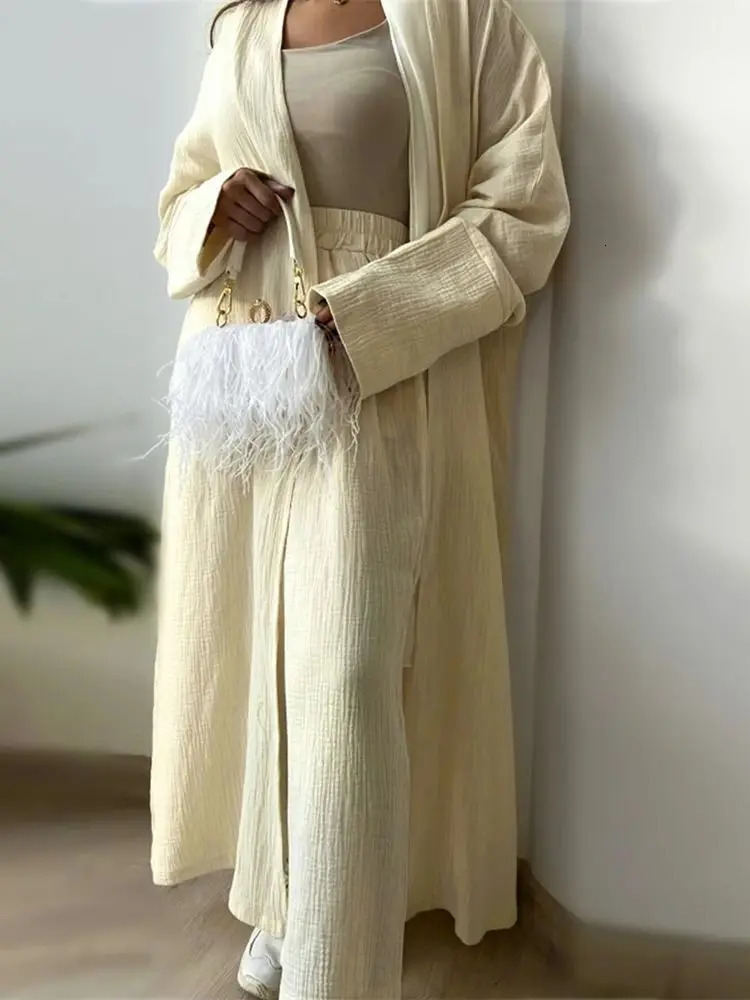 Ramadan Eid Linen Kimono Abaya Dubai Muslim Islam Ka Dress Robe Femme Musulmane Abayas For Women Caftan Marocain Djellaba 240712