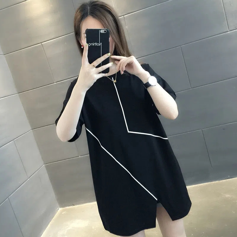40-100KG Women Plus Size Mid-length Short Sleeve T-shirt C10387
