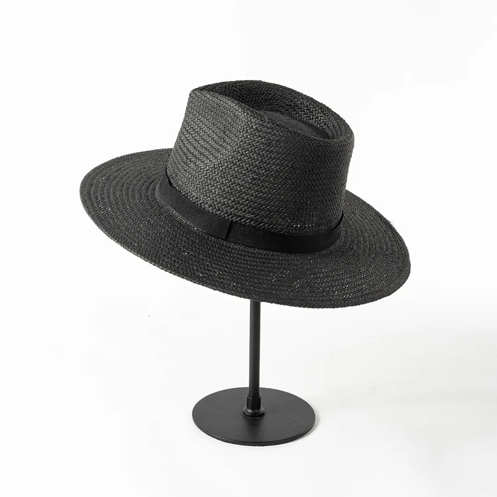 Plain Band Panama Straw Hats for Women Summer Beach Hats Wide Brim Sun Hat Funeral Church Derby Fedora Cap UPF50 240711