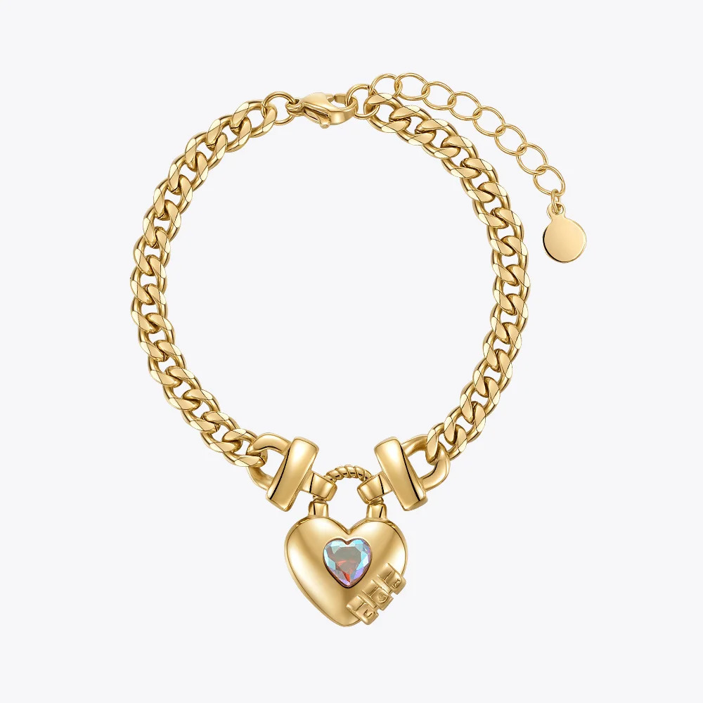 ENFASHION Heart-shaped Colored Zirco Bracelet For Women Stainless Steel Fashion Jewelry Gold Color Chain Bracelets Party B222277 240719