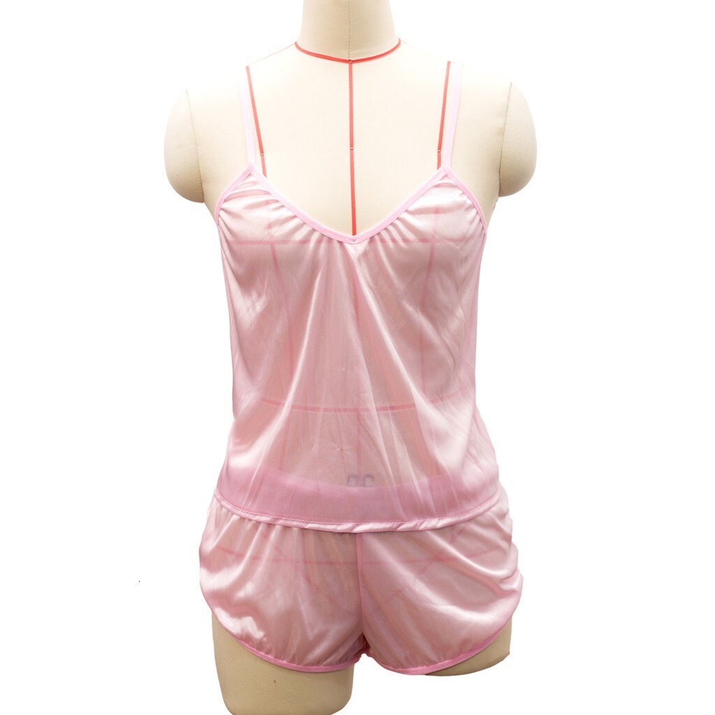 d n i e s Women Sexy-Lingerie Sleepwear Satin Silk Babydoll Lace Up Nightwear Pamas Set soft