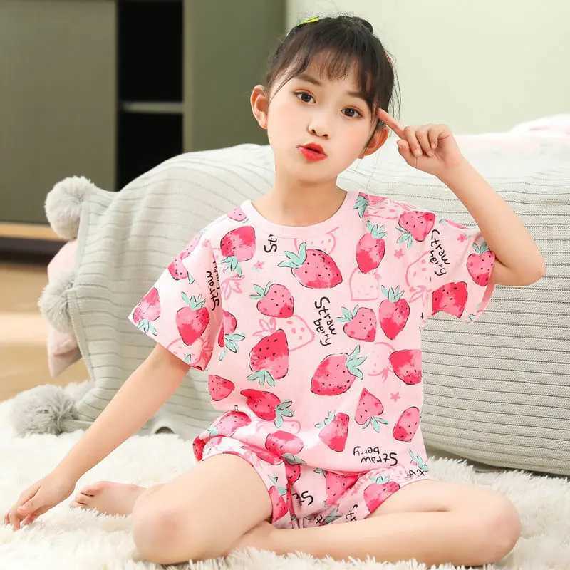 Childrens Pajamas 2 3 4 5 6 7 8 Year Cotton Pajama Set Cat Pajamas Summer Short Sleeve Childrens PajamasW240716