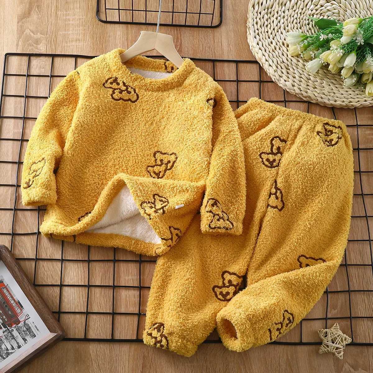 1-12-year-old childrens autumn thick warm flannel pajamas cute cartoon clothing set baby boys and girls pajamas childrens pajamasW240716