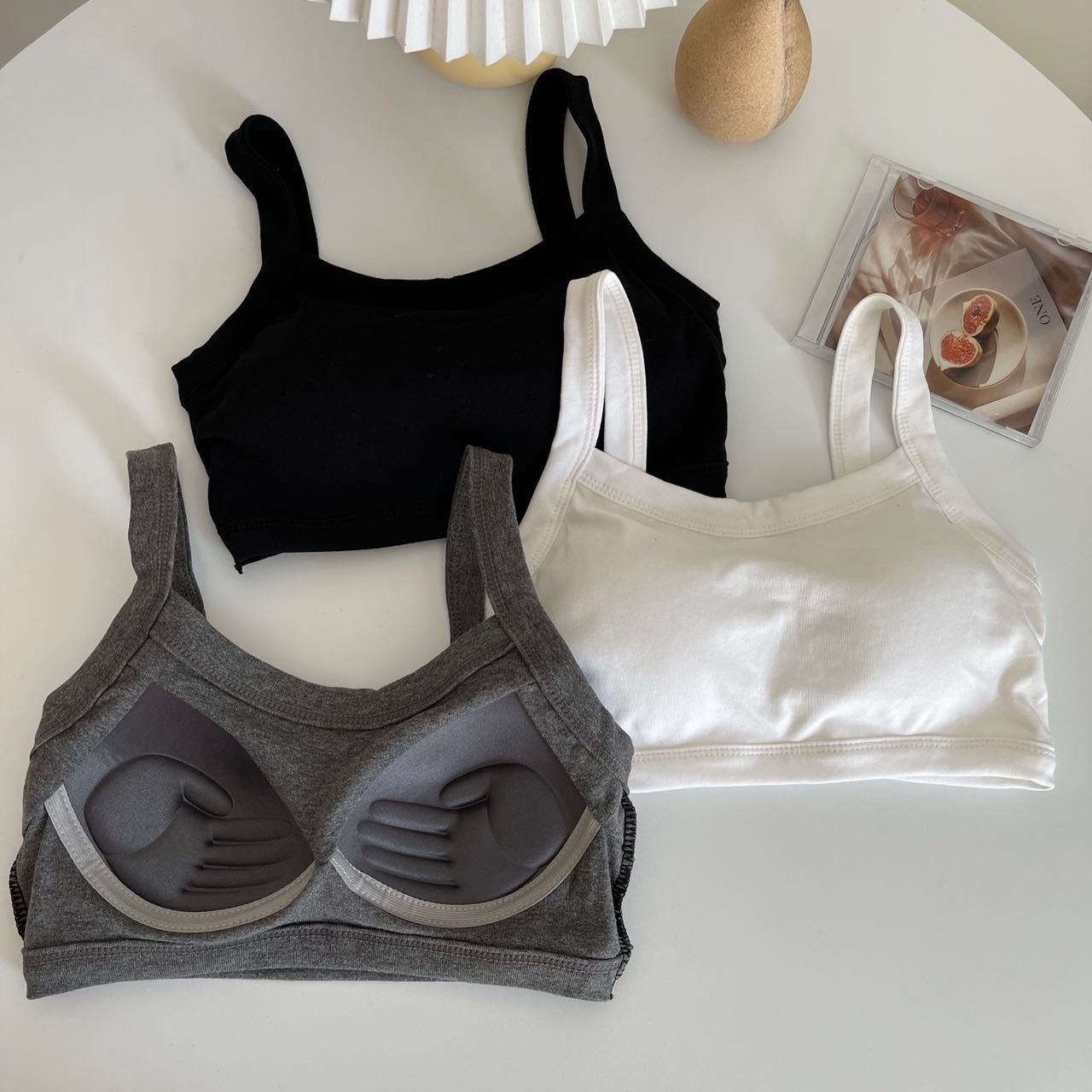 Summer New Cotton Back Women's Small Strap Tank with Chest Cushion Short Outfit Bottom Top