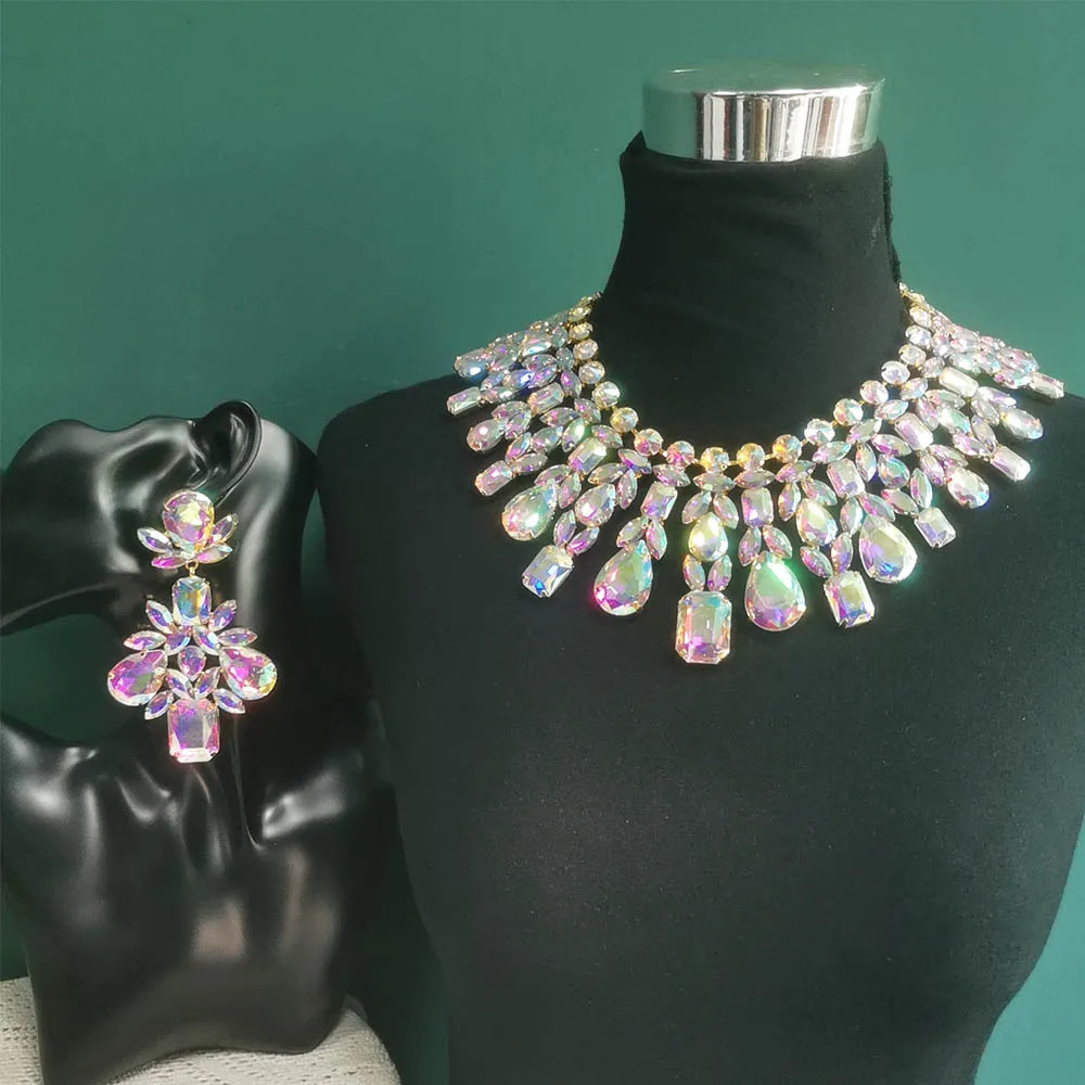 CUIER Super Shiny Glass Necklace and Earring Set Dragon Queen Large Size Jewelry Suitable for Beauty Pageant TV Program Accessories 240710
