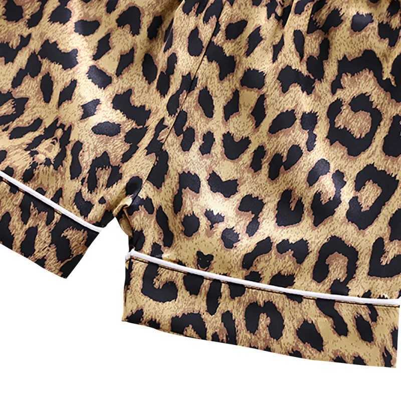 2PCS childrens pajamas set leopard print set short sleeved shirt top+short sleeved childrens boys and girls pajamasW240716