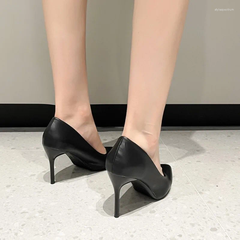 Dress Shoes Black Stiletto Heels With Spring All-matching Pointy Work Korean Style Professional Fashion Single Women