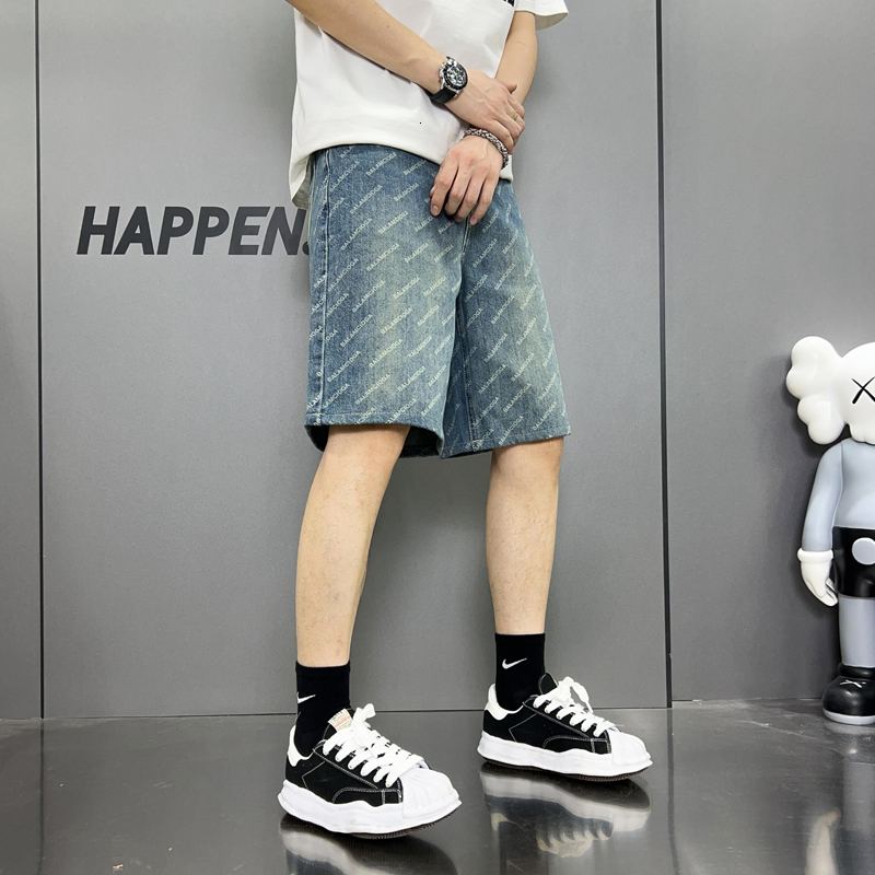 American fashion brand five quarter jeans loose straight leg fashionable printed quality men's denim shorts
