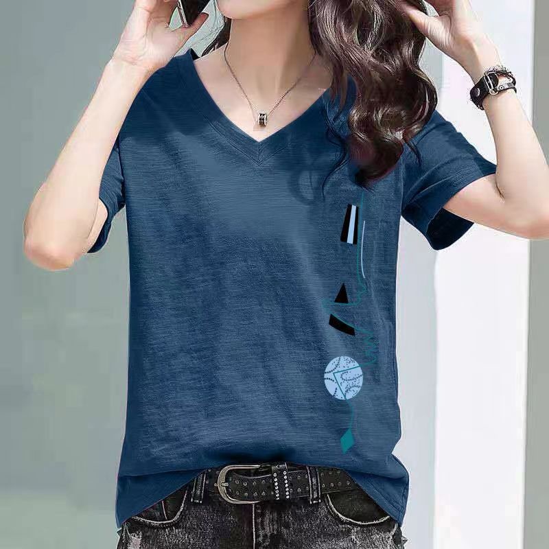 Female Korean Version Of Hot-Selling Bamboo Cotton V-neck tops Women's Short-Sleeved New Loose T-Shirt