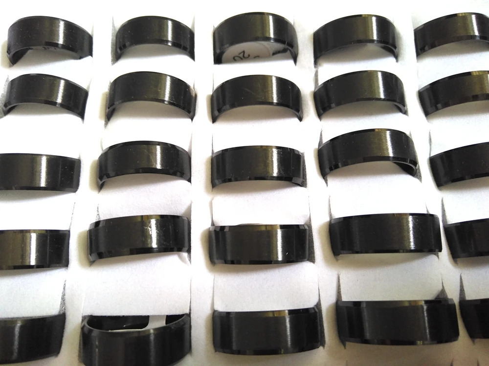 50 pieces of black strap rings mens cool finger rings 8mm stainless steel wedding rings simple ordinary jewelry wholesale 240805