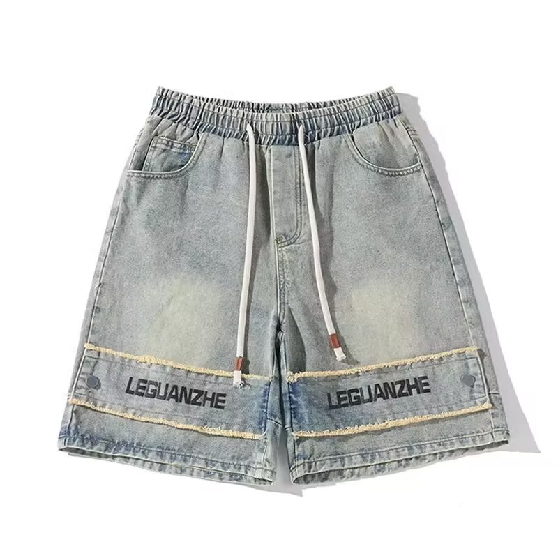 New trendy artistic men's temperament summer jeans, daily mid waist fashion, urban minimalist shorts trend