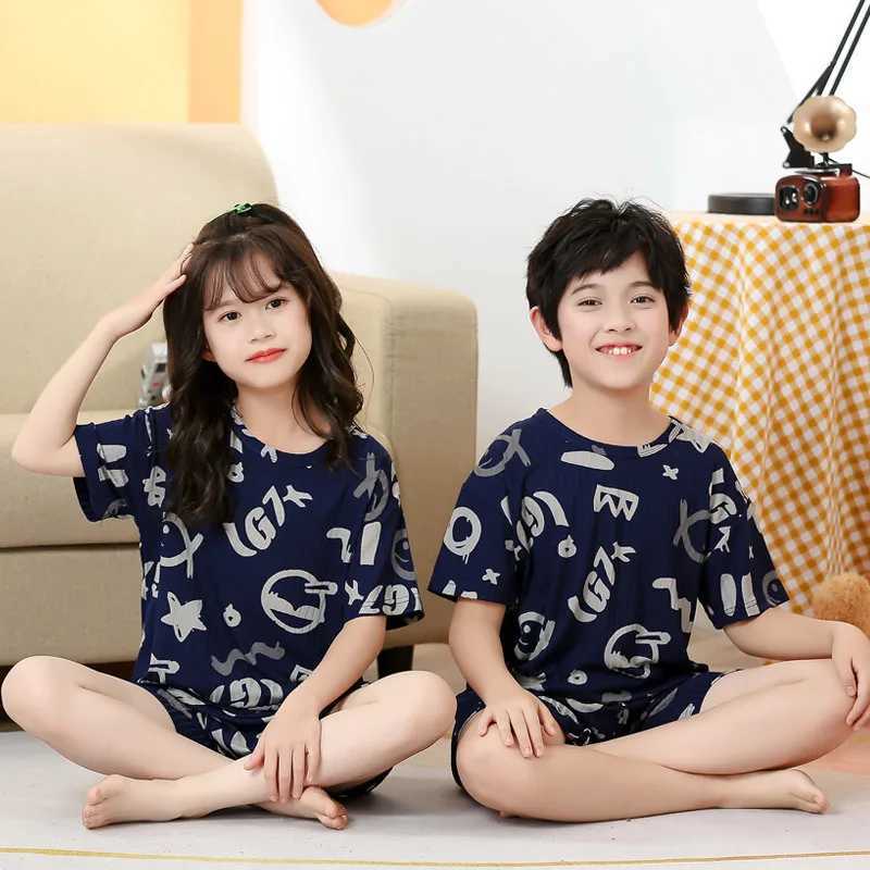 2024 Spring/Summer Childrens Pajama Set Solid Color Childrens Pajamas 1-15 Year Old Youth Pajamas Boys and Girls Terrace Baby ClothingW240716