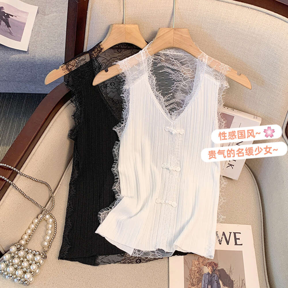 Camisole vest women, sleeveless top spring and summer, trendy lace, sexy knit V-neck for women's outerwear