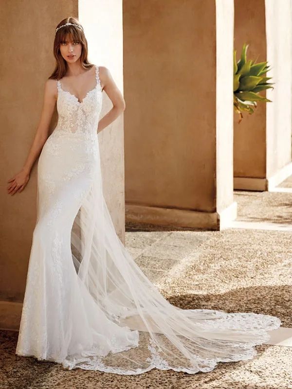 Spaghetti Straps Lace Mermaid Wedding Dresses For Women Roamantic Tulle Wrap Skirt Boho Garden Bridal Gowns Sexy Backless Bride Reception Robes de Cus