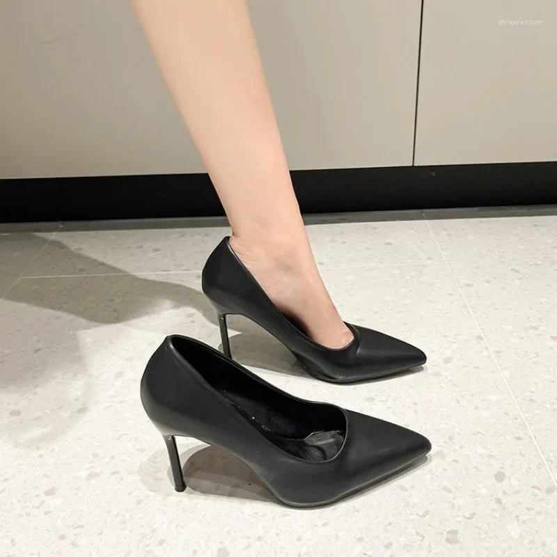Dress Shoes Black Stiletto Heels With Spring All-matching Pointy Work Korean Style Professional Fashion Single Women