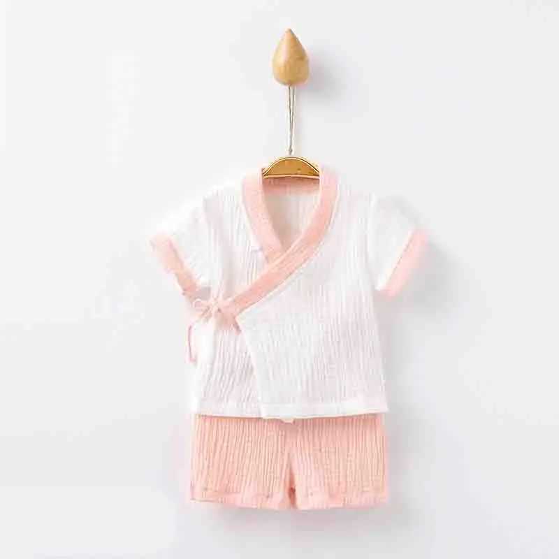 Childrens Hanbok short sleeved set kimono pajamas solid color breathable pajamas Gauze Chinese style childrens retro pajamas LC707W240716