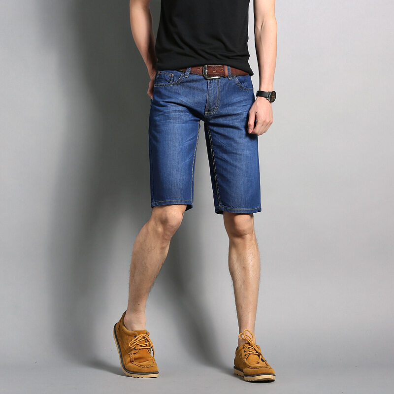MARK BELT Summer hole Printed denim shorts Hip-hop slim Ripped jeans