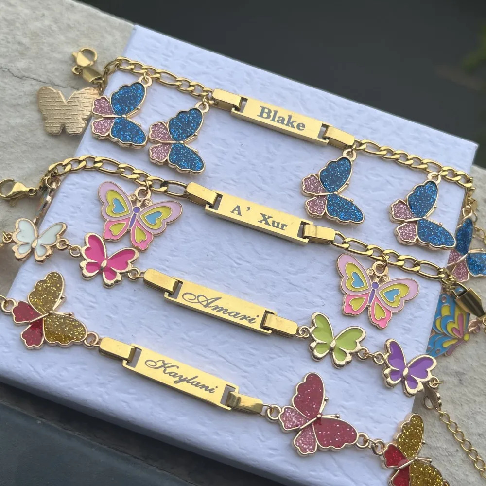 DUOYING Custom Baby Name Bracelet With Butterfly Pendant Enamel Colorful Charms Bangles For Girls Jewelry Gift 240719