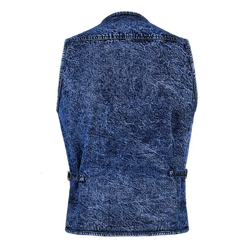 Men Vest Denim Waistcoat Jacket Deep Blue Male Sleeveless Coat Spring Autumn MultiPocket Jeans Gilet Outwear Chalecos 240716