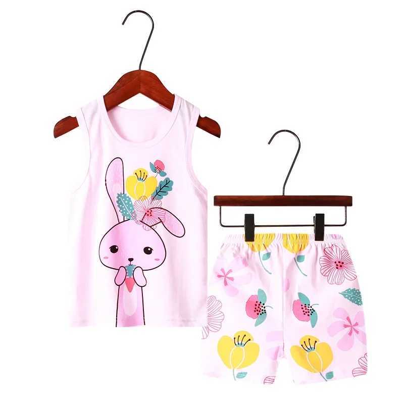 2022 Summer New Childrens Pajama Set Baby Girls Boys Cartoon Sleeveless Tank Top and Shorts Youth Pajamas 2 4 6 8 9 10 12W240716