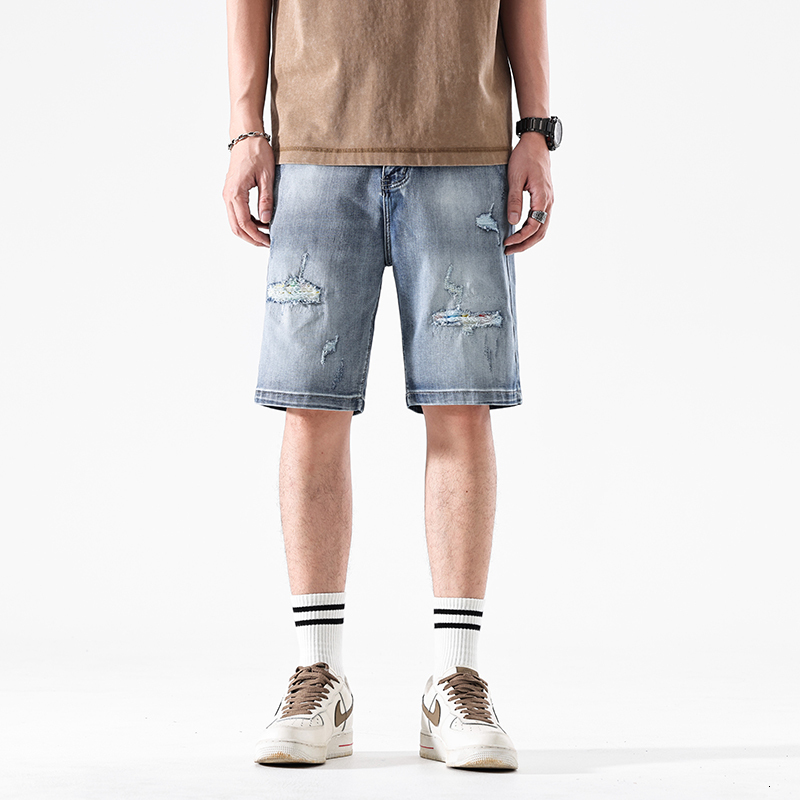 Ripped denim men's Korean version loose summer thin five inch mid length plus size shorts