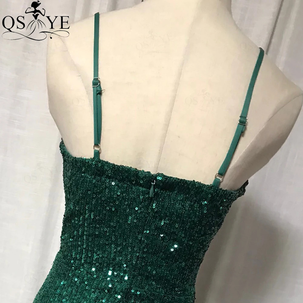 Emerald Green Evening Dresses Spaghetti Shoulder Straps Sexy V Prom Gown Sequin Long Party Dress Ruched V Neck Women Formal Gown 240709