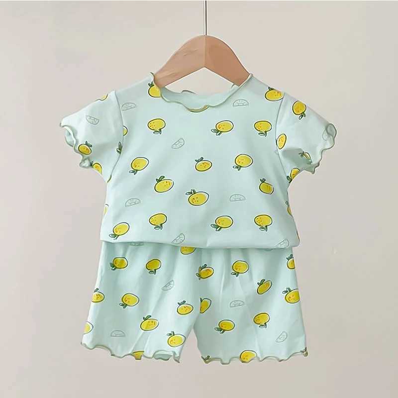 2024 New Summer Girls Clothing Pajamas Short Sleeves Cartoon Fruit Lounge Clothing Childrens Clothing Pajamas 1 2 3 4 YearsW240716