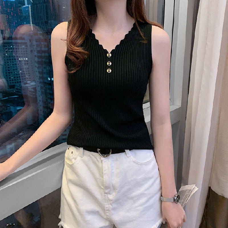 Summer new style with small camisole and sleeveless vest women, thin design, loose V-neck knit bottom top for outerwear