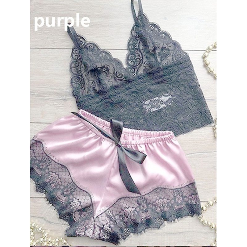 Women Lace Set V-collar Sleeveless Elegant Sleepwear Pamas Sexy Underwear