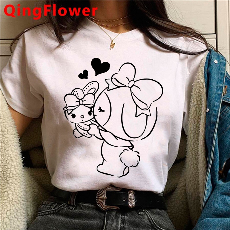 Haruku Fashion Melody Cartoon Graphic T Shirt Women Cute Anime Ullzang Streetwear Kuromi Tshirt Female