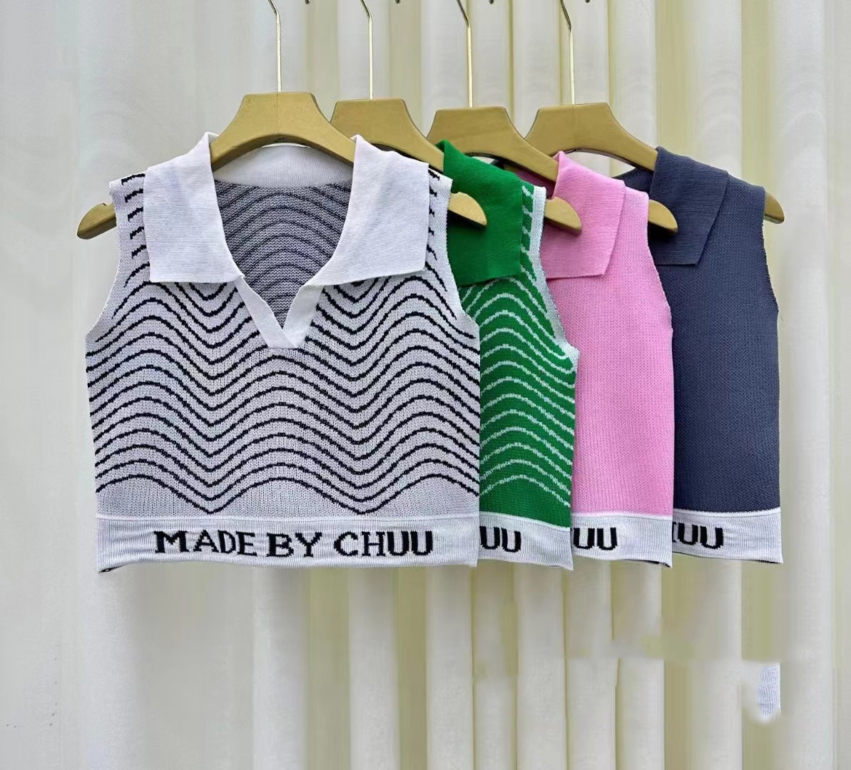 CHUU Color Contrasting Letter Knitted Sleeveless Vest for Women 2023 Spring New Style Spicy Girl Outwear Slim Short Top