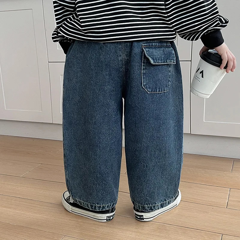 Children Clothing Kids Denim Pants Spring Fashionable Korean Style Casual Full Length Solid Color Kids Jeans 240716