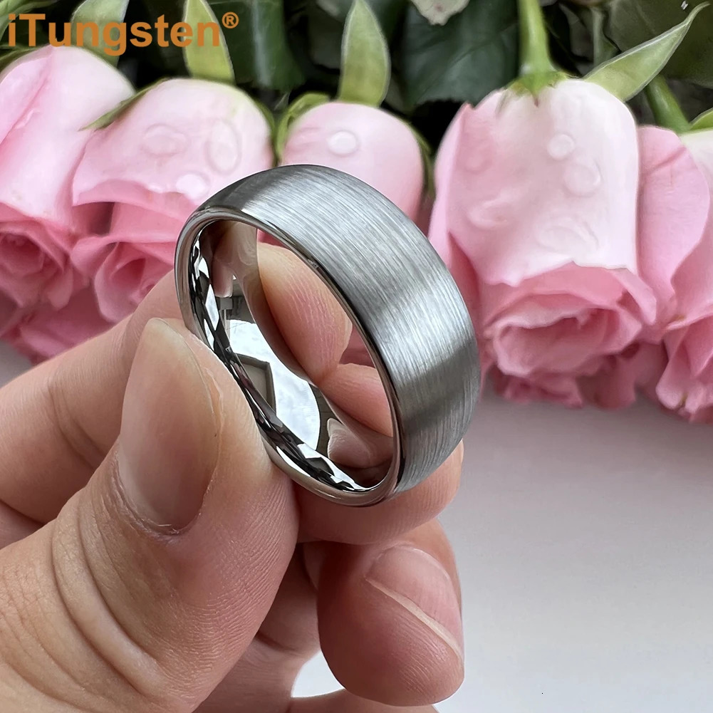 iTungsten 6mm 8mm Tungsten Carbide Ring for Men Women Engagement Wedding Band Fashion Jewelry Domed Brushed Finish Comfort Fit 240713