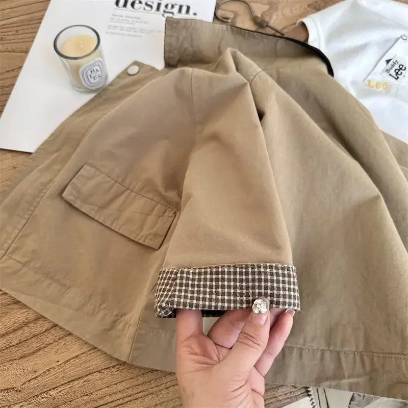 Trench Outerwear Turn-down Collar Zipper Full Sleeve Spring Loods Cotton Simple Clean Fashion Casual Comfortable Kid Unisex 240711