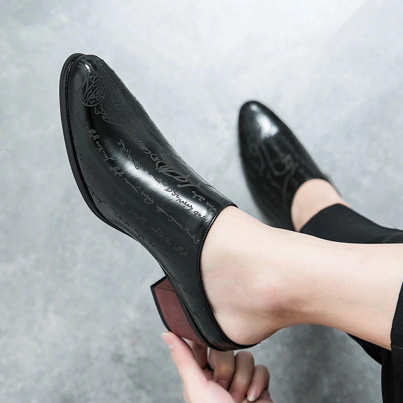 Summer High Heel Mules Men Half Shoes For Man Leather Slippers Mens Casual Shoes Formal Loafers Dress Male Slides Sandals 240718