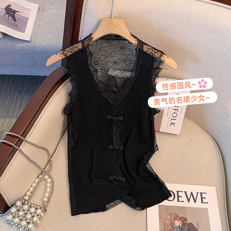 Camisole vest women, sleeveless top spring and summer, trendy lace, sexy knit V-neck for women's outerwear