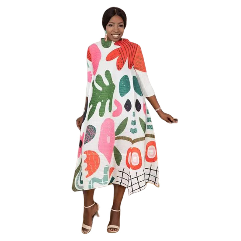 Large size women's summer elegant style long sleeved loose fat mm commuting casual fashion mambo dress