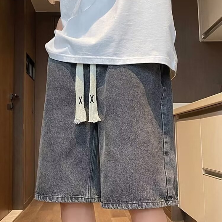 Denim in summer, thin, casual, versatile, ins high street shorts women, straight leg loose five quarter pants for men